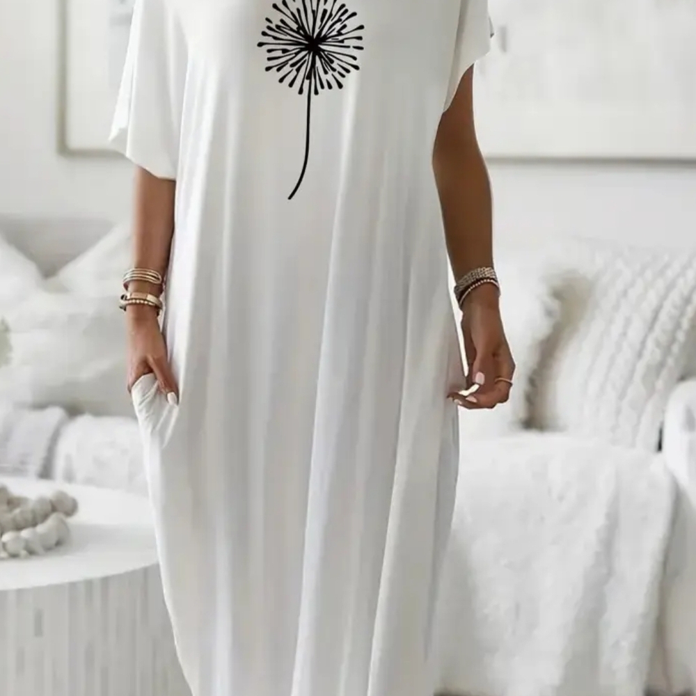 White Dandelion Print Dress